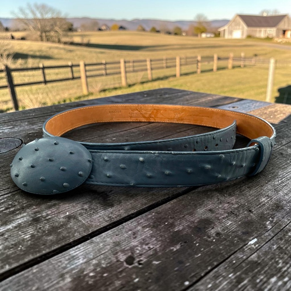 Los Altos Boots Ostrich Belt Mens Size 42 Blue Full Quill Western Leather READ